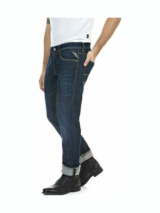 Grover Men's Elastic Straight Navy Blue Jeans Pants