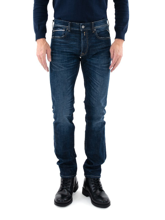 Grover Men's Elastic Straight Navy Blue Jeans Pants