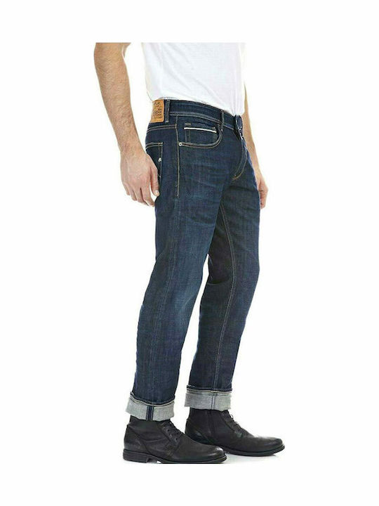 Grover Men's Elastic Straight Navy Blue Jeans Pants