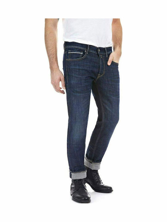 Grover Men's Elastic Straight Navy Blue Jeans Pants