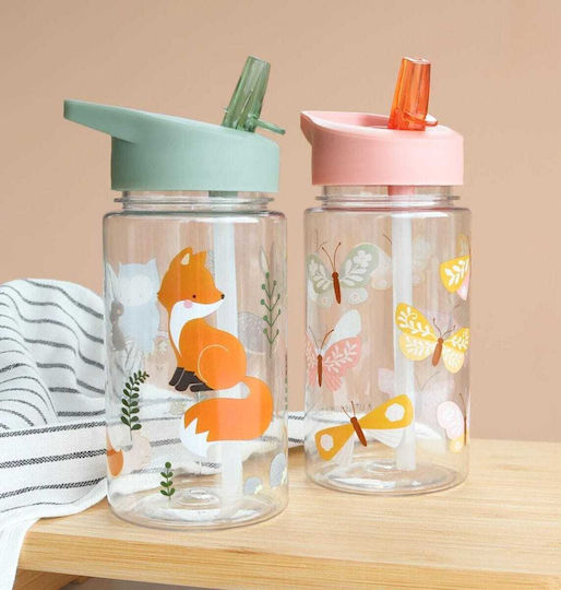 A Little Lovely Company Forest Friends Kinderflasche Kunststoff mit Strohhalm 450ml