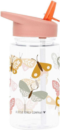 A Little Lovely Company Butterflies Kids Water Bottle Butterfly Plastic with Straw Pink 450ml