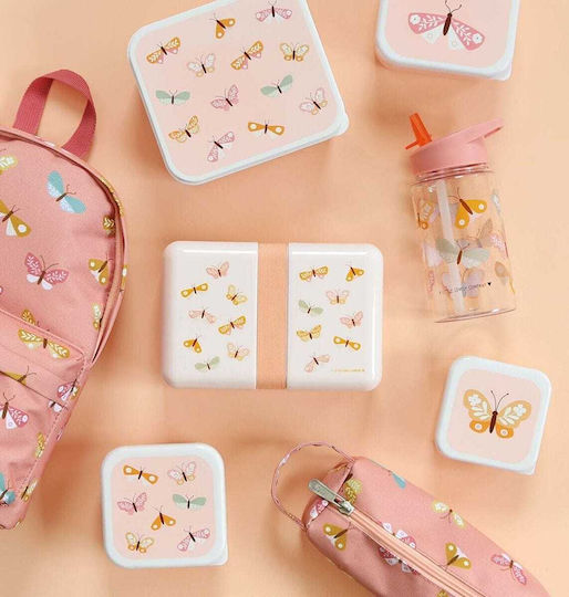 A Little Lovely Company Butterflies Kids Water Bottle Butterfly Plastic with Straw Butterflies 450ml (Various Designs/Colours)