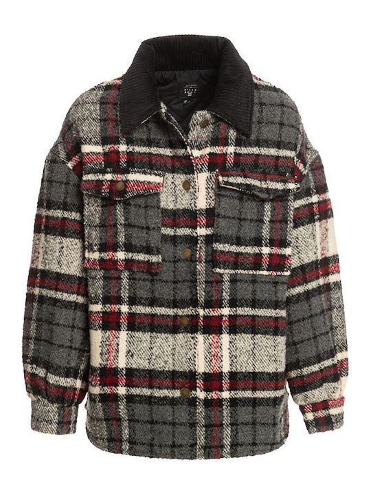 Lucky Girl Γυναικείο Καρό Μαύρο Overshirt Oversized