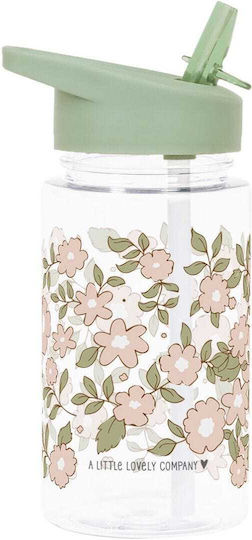 A Little Lovely Company Kids Water Bottle Butterfly Plastic with Straw Blossoms Sage 450ml