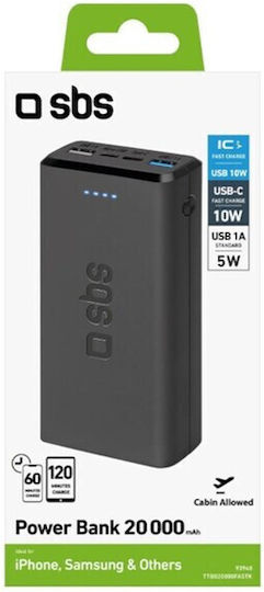 SBS Fast Power Bank 20000mAh с 2 USB-A порта Черен