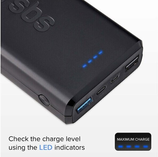 SBS Fast Power Bank 20000mAh с 2 USB-A порта Черен