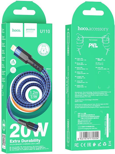 Hoco U110 Braided USB-C to Lightning Cable 20W Blue 1.2m