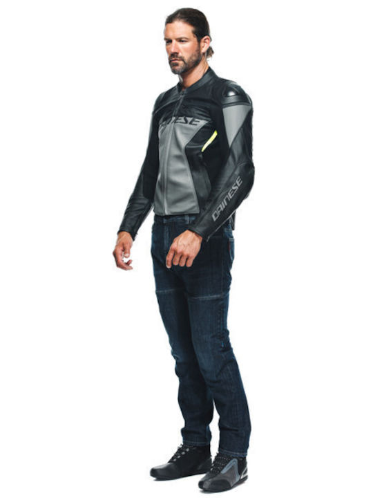 Dainese Racing 4 Winter Men's Motorcycle Jacket Leather Charcoal-Gray/Black