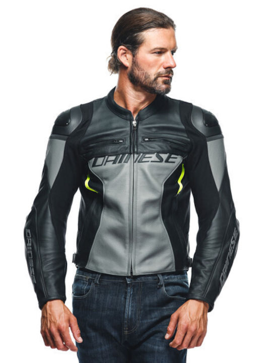Dainese Racing 4 Winter Men's Motorcycle Jacket Leather Charcoal-Gray/Black