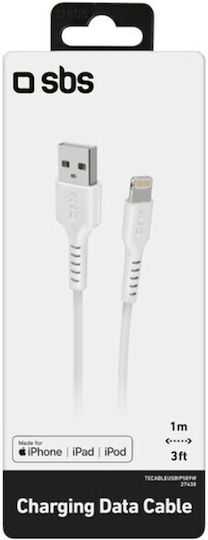 SBS USB to Lightning Cable Λευκό 1m (CABLEUSBIP589W)
