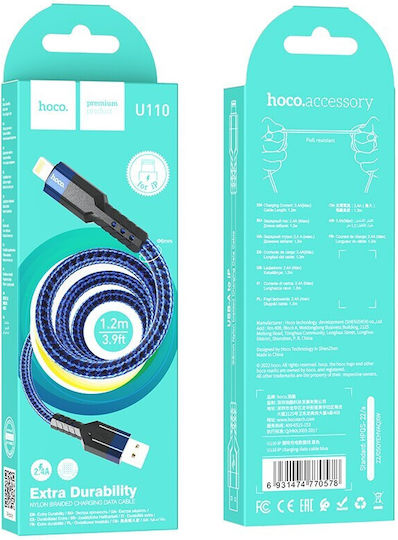 Hoco U110 Braided USB-A to Lightning Cable Blue 1.2m