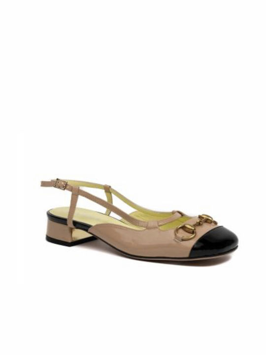 Favela Leather Beige Heels with Strap