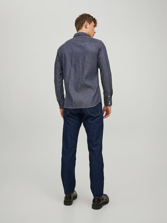Long-sleeved Denim Shirt Dark Blue Denim
