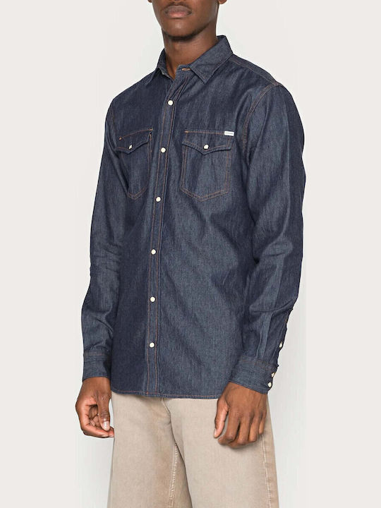 Long-sleeved Denim Shirt Dark Blue Denim