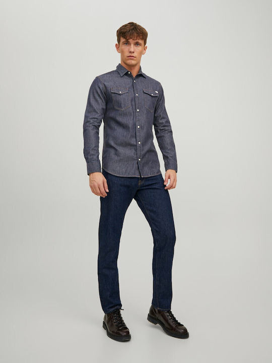 Long-sleeved Denim Shirt Dark Blue Denim