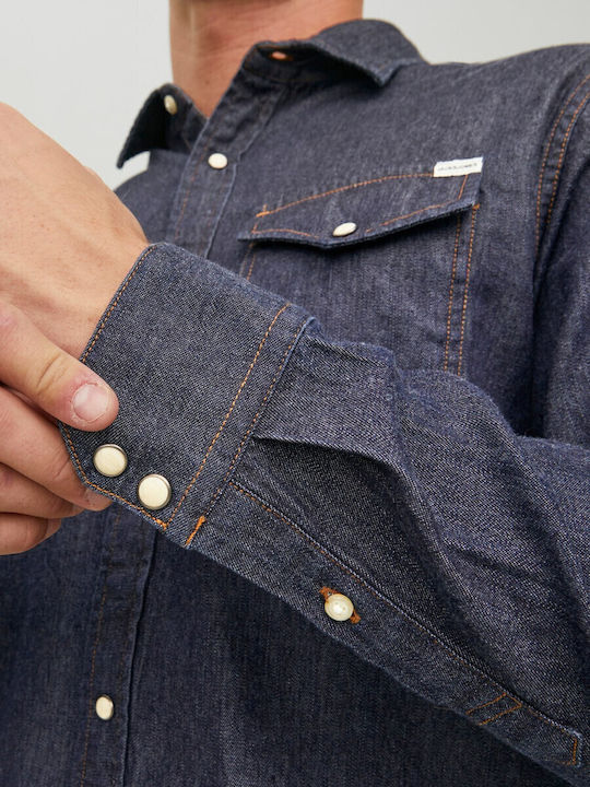 Long-sleeved Denim Shirt Dark Blue Denim