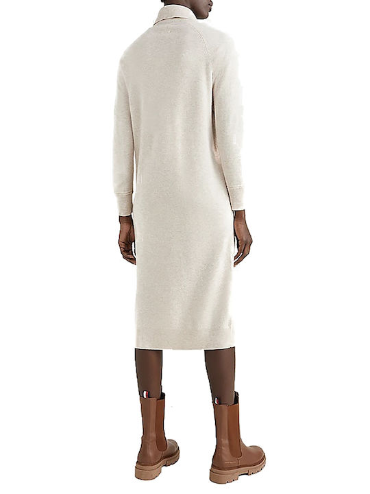 Tommy Hilfiger Midi Φόρεμα Πλεκτό Ζιβάγκο Λευκό