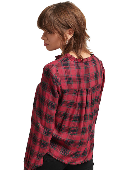 Superdry Women's Checked Long Sleeve Shirt Red