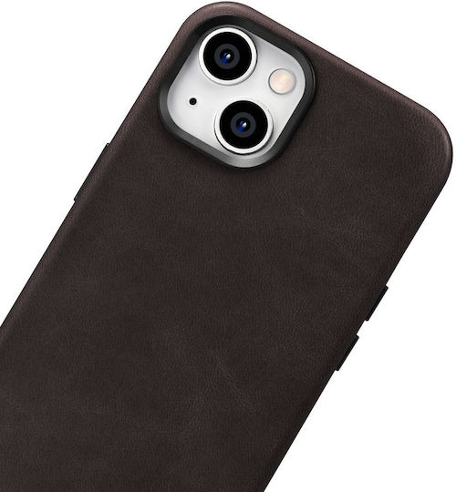 iCarer Oil Wax Premium Leather Back Cover Δερμάτινο Μαγνητικό Καφέ (iPhone 14 Plus)