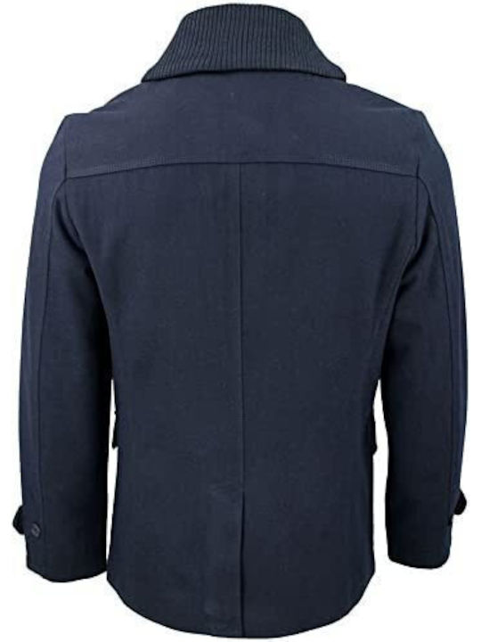 Dissident Tehama Double Breasted Wool Rich Pea Coat 1J2871A - Navy