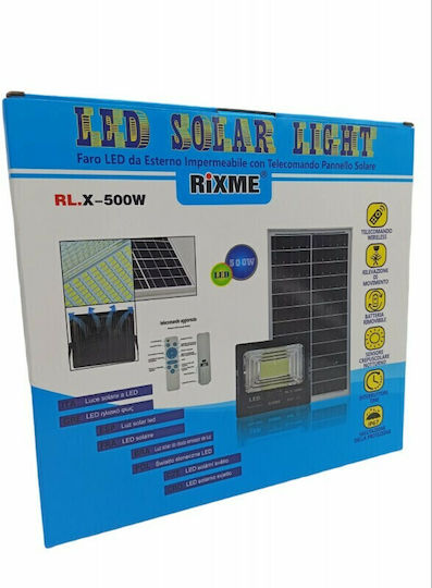 Rixme Στεγανός Ηλιακός Προβολέας LED 500W Ψυχρό Λευκό με Τηλεχειριστήριο IP67