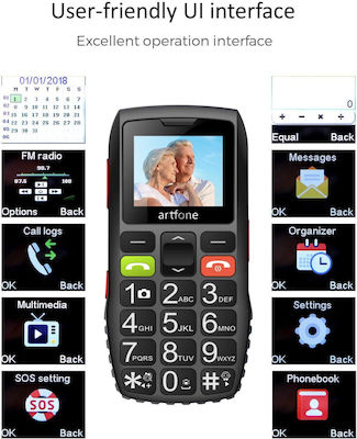 Artfone C1 Dual SIM Mobil cu Butone (Meniu grecesc) Negru