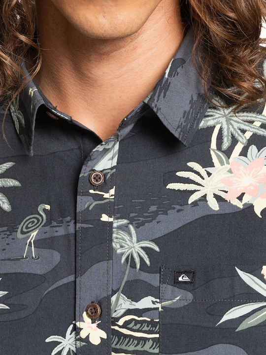 Birdwatcher Short-sleeved Cotton Shirt Floral Gray