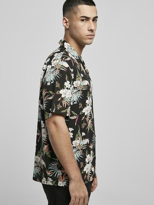 Κοντομάνικο Πουκάμισο σε Κανονική Γραμμή Floral Black Tropical