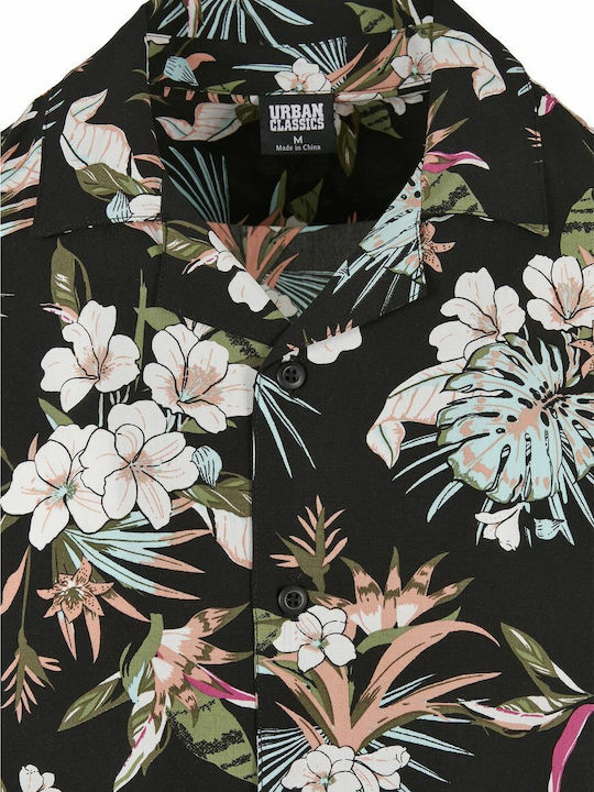 Κοντομάνικο Πουκάμισο σε Κανονική Γραμμή Floral Black Tropical