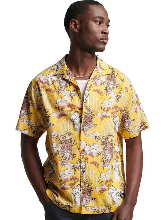 Superdry Ovin Vintage Revere Βαμβακερό Πουκάμισο Κίτρινο