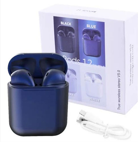 inPods 12 Earbud Bluetooth Handsfree Earphones with Sweat Resistance and Charging Case Metallic Blue