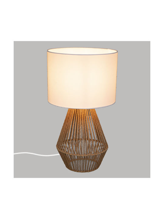 Atmosphera A-S Lila Fabric Vintage Table Lamp for Socket E27 with White Shade and Beige Base