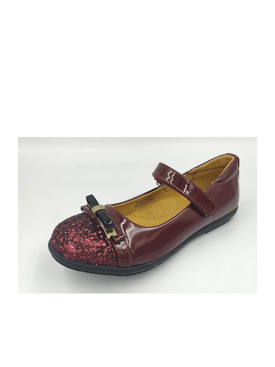 Meridian Kids Anatomic Patent Leather Ballerinas with Hoop & Loop Closure Burgundy