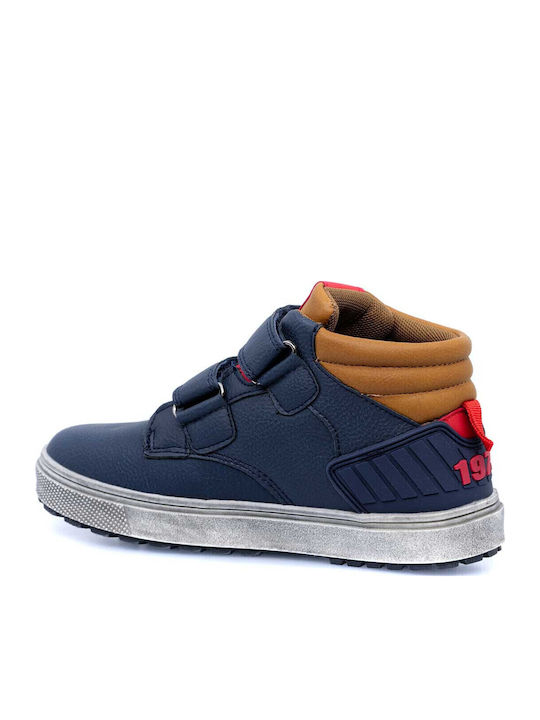Anatomical Leather Kids Boots with Velcro Navy Blue