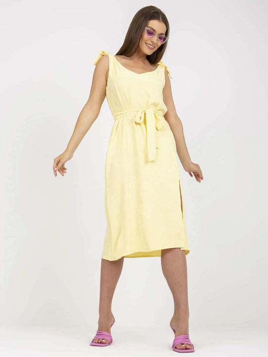 Rue Paris Sommer Midi Kleid mit Schlitz Gelb