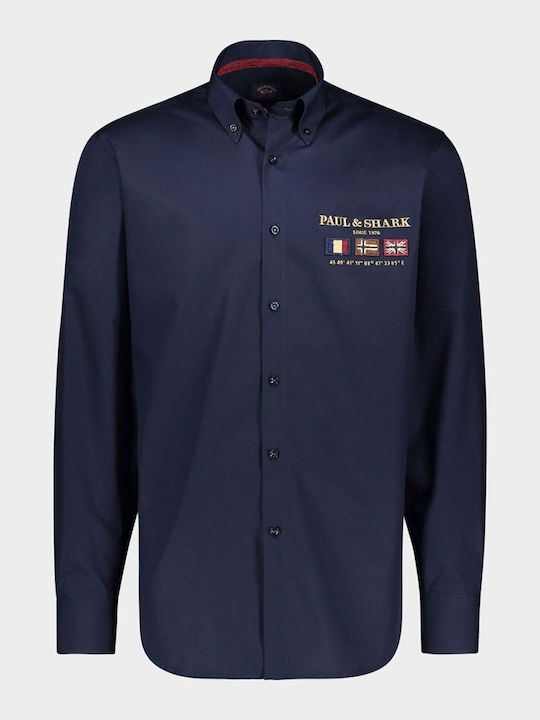 Long-sleeved Cotton Shirt Navy Blue
