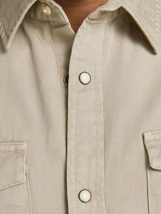 Long Sleeve Cotton Shirt in Slim Fit Crockery