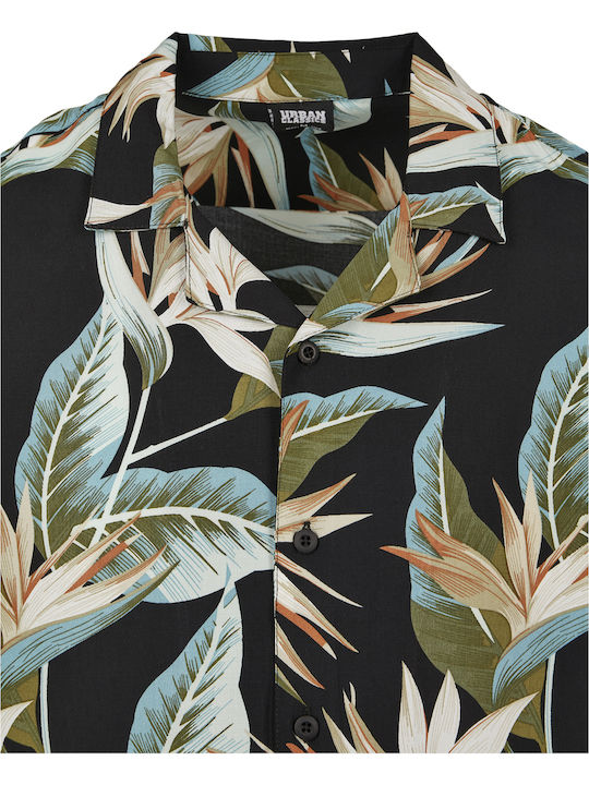 Short-sleeved Shirt in Wide Line Floral Green