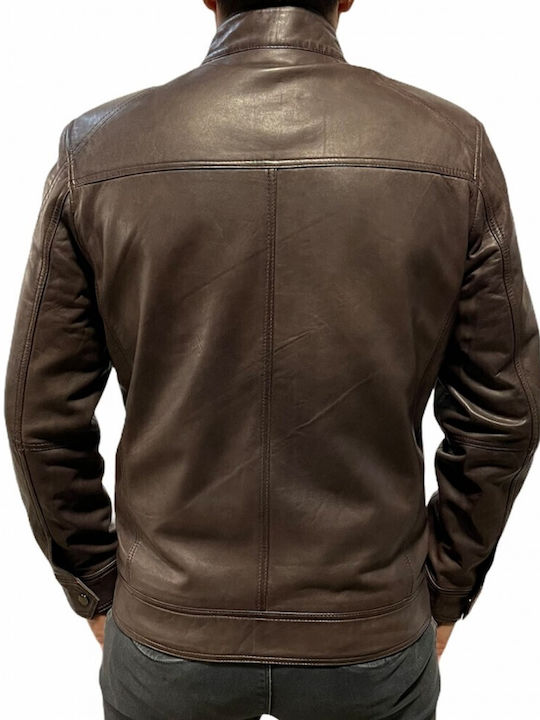 M180202 MEN'S LEATHER BIKER BROWN