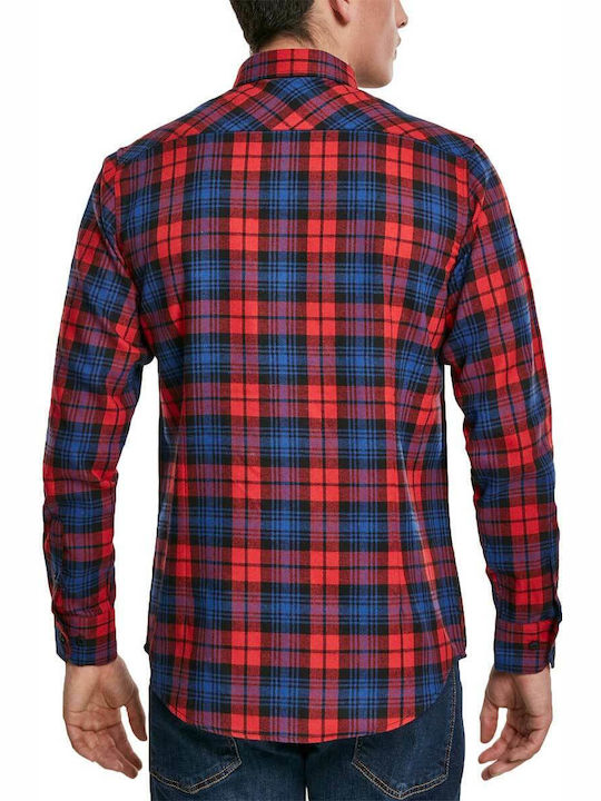 Urban Classics TB3194 Cămașă Bărbătească Cu mânecă lungă Flanel Verificat Roșu