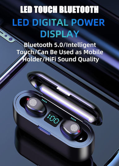 Valdus F9 Earbud Bluetooth Handsfree Earphones with Sweat Resistance and Charging Case Black