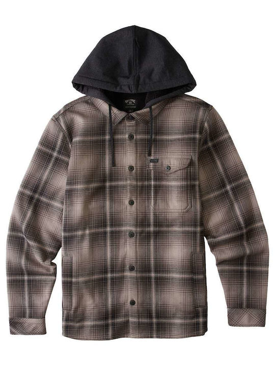 Furnace Long Sleeve Flannel Overshirt in Regular Fit Checked Brown