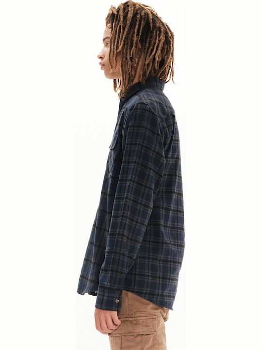 Langärmlig Flanell Hemd Geprüft Marineblau