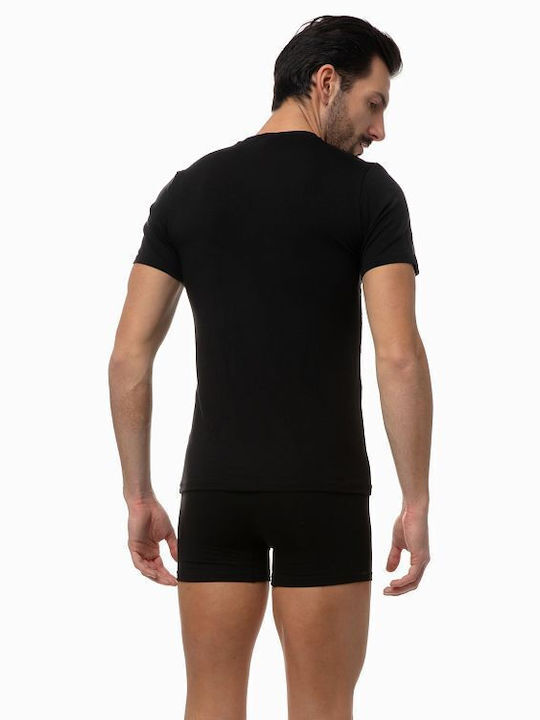 Minerva 90-12075 Men's Undershirt Short-sleeved in Black Color 90-12075-045