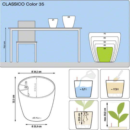 Lechuza Classico Self-watering Pot Plastic White 34.5x34.5x32.5cm.