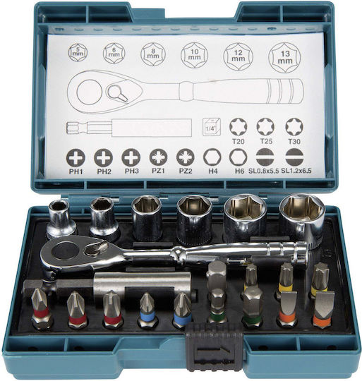 Makita Ратчетни и гнездови гарнитури 1\4" 21бр