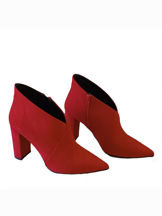 Envie Shoes Suede Women's Ankle Boots with High Heel Red