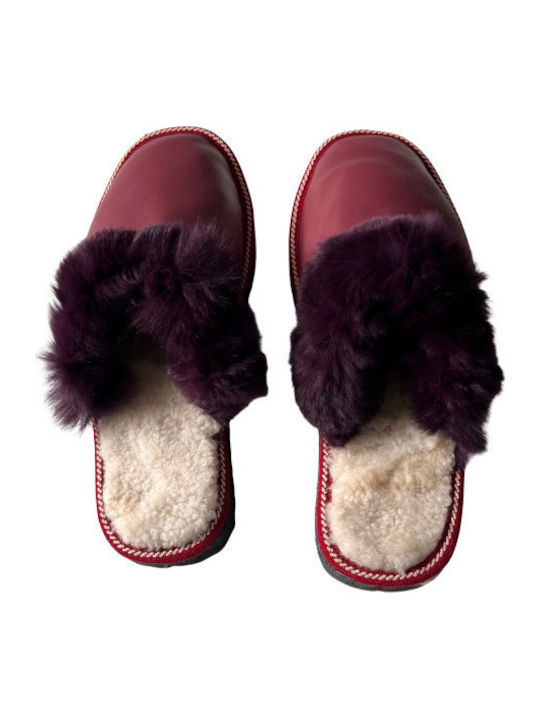 W-PA-001 Leather Winter Women's Slippers Burgundy