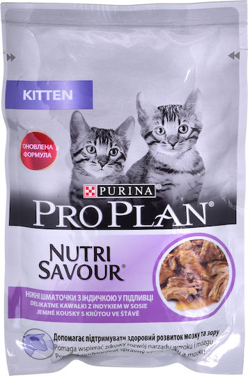 Purina ProPlan Nutri Savour Hrană Umedă pentru Pisici Tinere în Pliculeț cu Curcan fără Gluten 85gr